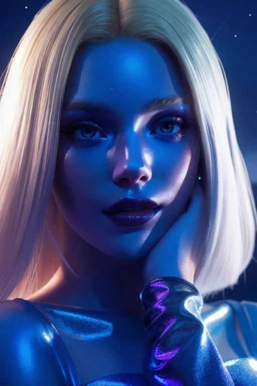Hair Red Gradient Blonde, Night Sky, Detailed face, Face Focus, Shiny skin, Game CG, Night Sky, moonlight, moon, White gloves, A beautiful magical girl wearing a glass dress, Exquisite surface detail, Crystalcore , Fantastic fantasy, Realistic, fiction, Full HD, 8K Photo