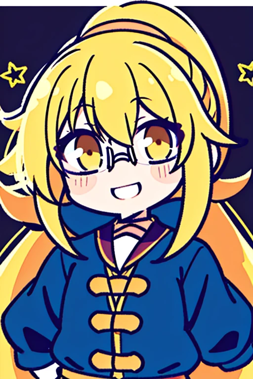 anime,1 anime girl,(((wearing glasses))),solo,masterpiece,best quality, 1girl, yellow hair, ponytail,smile