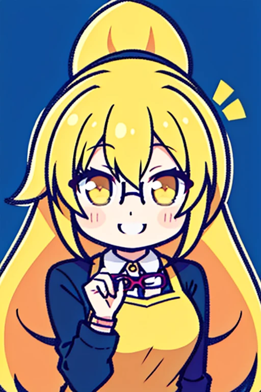 anime,1 anime girl,(((wearing glasses))),solo,masterpiece,best quality, 1girl, yellow hair, ponytail,smile