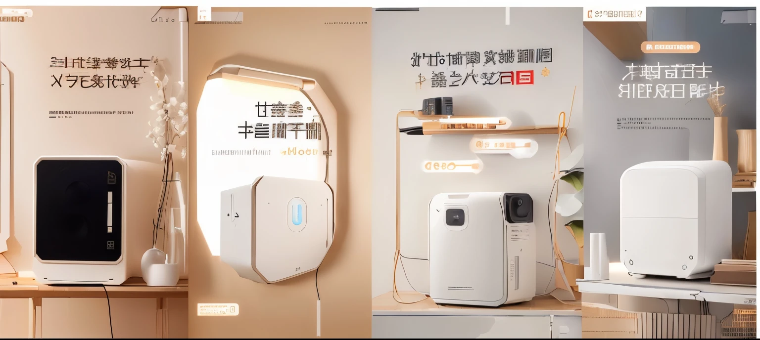 There is a white air purifier on the shelf,Next to it is a small mushroom, product photo, Detailed product images, Product introduction photos, product design shot, Stylish design, wide angle panorama, Bottom Angle, Close-up angle, Product Image, 3D Products, Close-up portrait, clean design, close-up product photo, Too simple, wide image, high resolution product photo