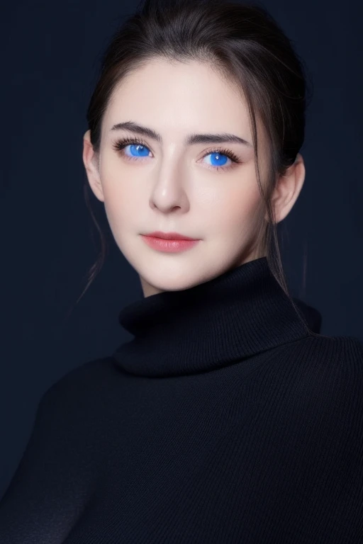 Ultra-high resolution, masterpiece, highest quality, perfect glowing skin, Perfect lighting, Detailed lighting, Japanese middle-aged woman、, Black sweater, View audience, Off the shoulder, Big Breasts, Large exposed cleavage, blue eyes, Browsing Caution, ((Dark Background)), Sexy Face, The facial expression when feeling happy, Open the mouse,