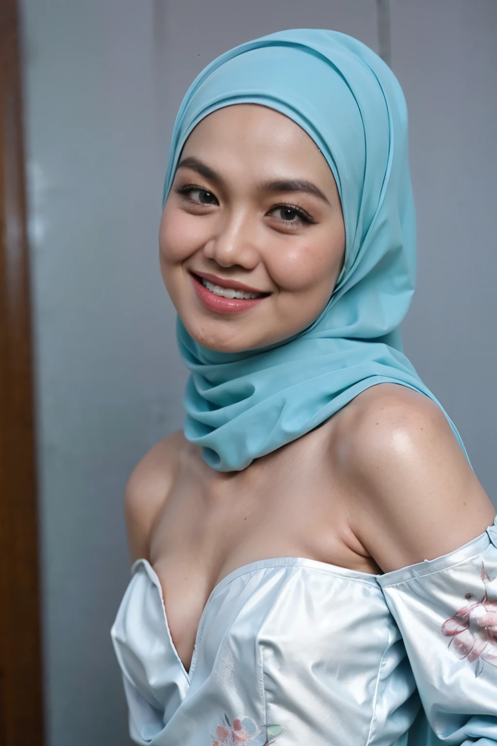 (from behind up) seductive pose, ((Flat Chest:1.4)), (Happy smile), (((HIJAB MALAY GIRL))), masutepiece, High quality, UHD 32K, Realistic face, Realistic skin feeling , A Japanese Lady, 58 years old matured lady, (((FLAT CHEST))), (Night time at forest), ((look In front at the camera and SADNESS)), (((GREEN FLUORESCENT & GREEN FLUORESCENT))), (((CUTE GIRL))), ((GREEN FLUORESCENT LIPS)), ((Floral Pattern)) little ((wearing pastel lace strapless)), dark night background , black forest night, horror scary place,