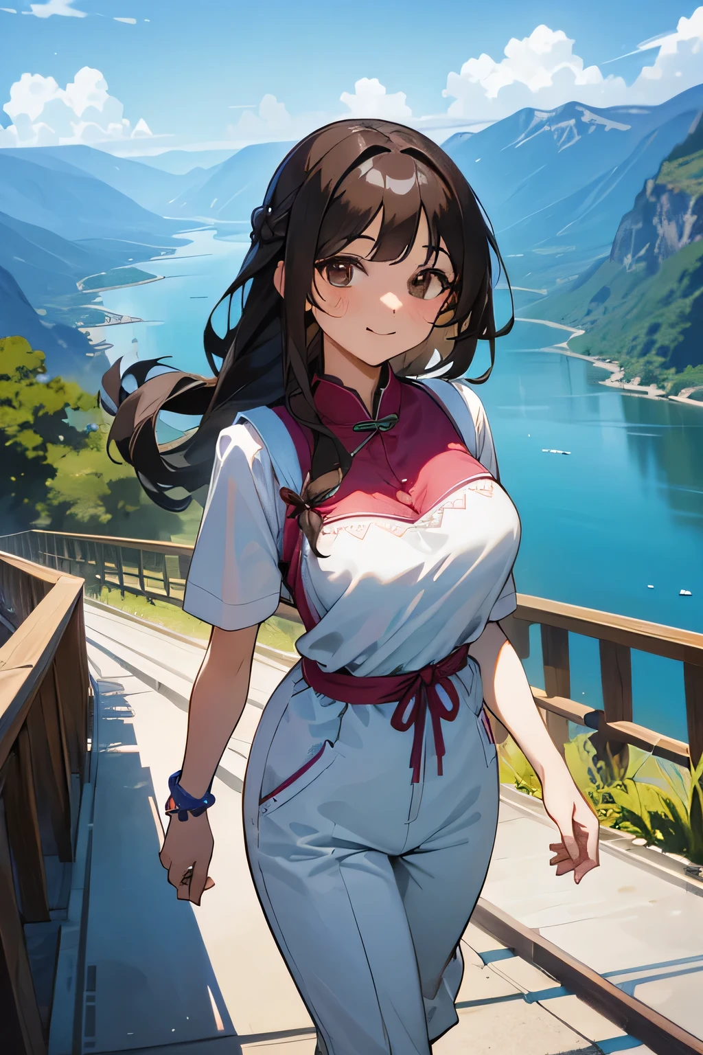 highest quality、High resolution、Detailed Background、(Beautiful face in every detail:1.4)、Anatomically correct、(Draw the usual number of fingers:1.2)、Detailed facial expressions、Detailed eyes、Detailed eyes、Beautiful, smooth skin、Teenage beauty、(Huge breasts:1.2)、(Highly detailed face:1.4)、Perfect body line、
cute hair color、Brown Hair、Black Hair、braided bob、Braided long hair、Wavy Hairstyle、well-groomed eyebrows、Cute gestures、Walking in the air、A little excited expression、A happy look、Cowboy Shot、

(Three beautiful girls enjoying the thrill of walking in the air:1.5)、

Walking in the air is an activity where you walk on elevated walkways and suspension bridges.、
Access a walking space set up at an elevated location、

They continue to hold hands while walking in high places to show a sense of security and affection、
While walking, we talk about each other and the surrounding scenery、
Take photos of the scenery from high places and cute scenes during sky walking.、
Leave memories by posing together and taking pictures that make use of the background、

You can feel the depth of the Grand Canyon by walking along this transparent walkway、
A high mountain in Milford Sound on New Zealand's South Island々You can walk along the sidewalk while enjoying the glacier scenery、The feature is a glass-floored walkway built on the cliff.、By walking on a deep ravine、You can enjoy the spectacular scenery、
For casual tops, choose simple yet unique designs such as logo T-shirts, sweatshirts, or camisoles、
Oversized ones are also popular、
The colorful rompers are accented with pastel and vivid colors、
Details such as ruffles, lace and ribbons add femininity、
Choose the type that best fits your body.、cute