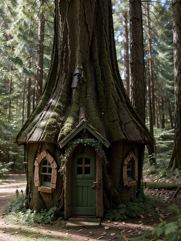 Inconspicuous　Fairy House　Hiding quietly　Camouflaged as a tree　in the forest