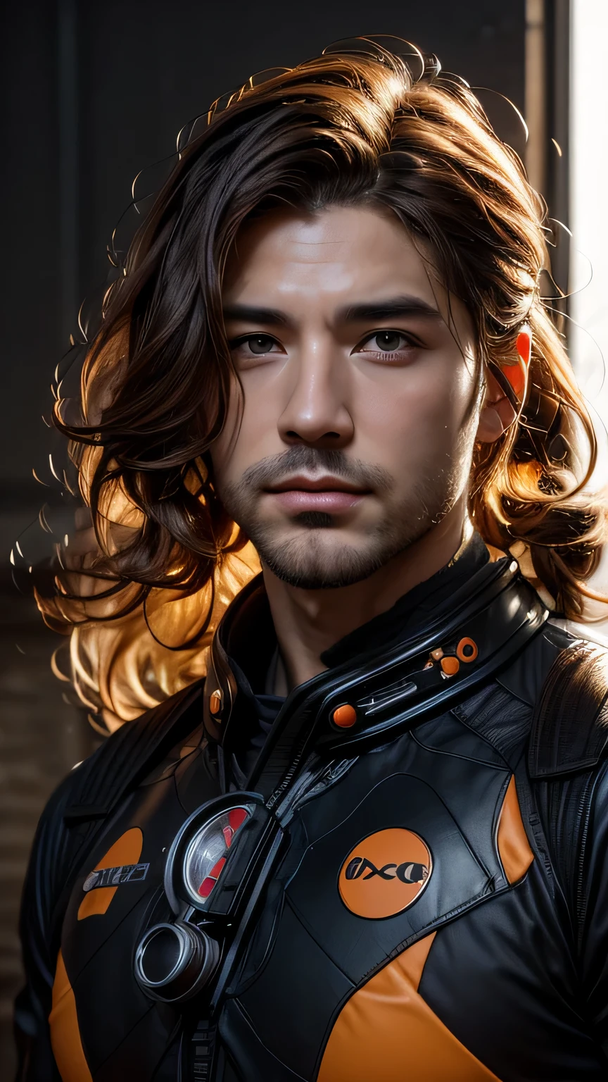 orange00d, (art:jason rose:1.2), Circle々Aerial photo of a male investigator, Curly Hairstyles, sunny, Caustics, league of legends splash art, Trending on Artstation,