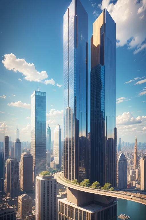 A towering skyscaper reaches for the clouds in this high-resolution image. Its glass windows glint in the sunlight, reflecting the vibrant colors of the city below. The Real in this picture is a testament to modern architectural prowess with every detail meticulously rendered for an immersive viewing experience.