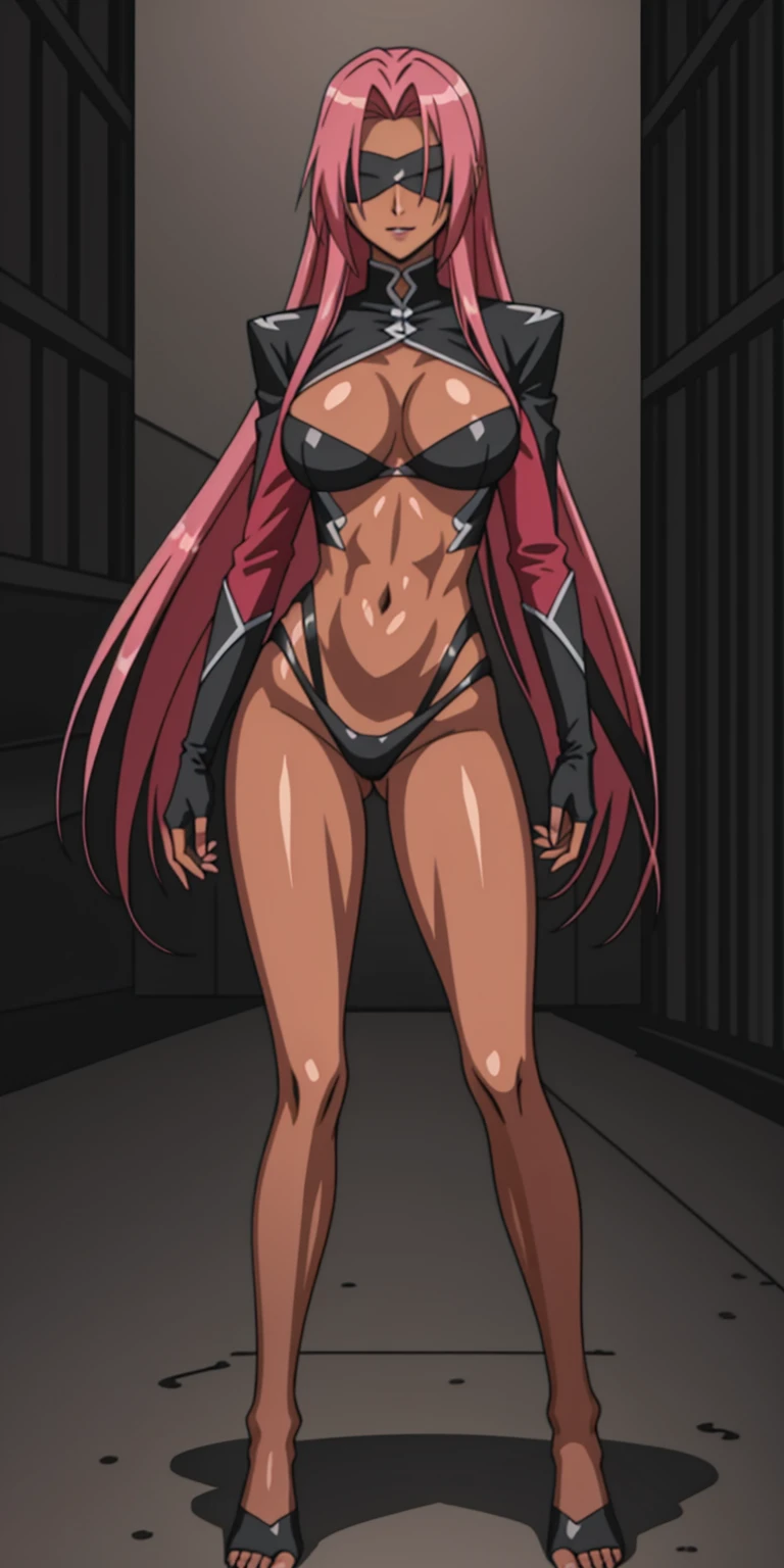 (masterpiece, HI quality: 1.1) 1girl full body standing good face, nice ass, hairstyle: braid, Color Hair: long hair, Blindfolded: NO EYES, Skin: White (porcelain skin, sparkly skin), muscular, thighs, Mature woman, Abs, looks at the viewer smiling, extremely huge breasts, maternal, chest cover with clothes (Ingrid/Ingrid (Taimanin Series) LoRA) (Ingrid/Ingrid (Taimanin Series) LoRA) (Hell knight ingrid (anime style) Demon Knight Ingrid (OVA))
