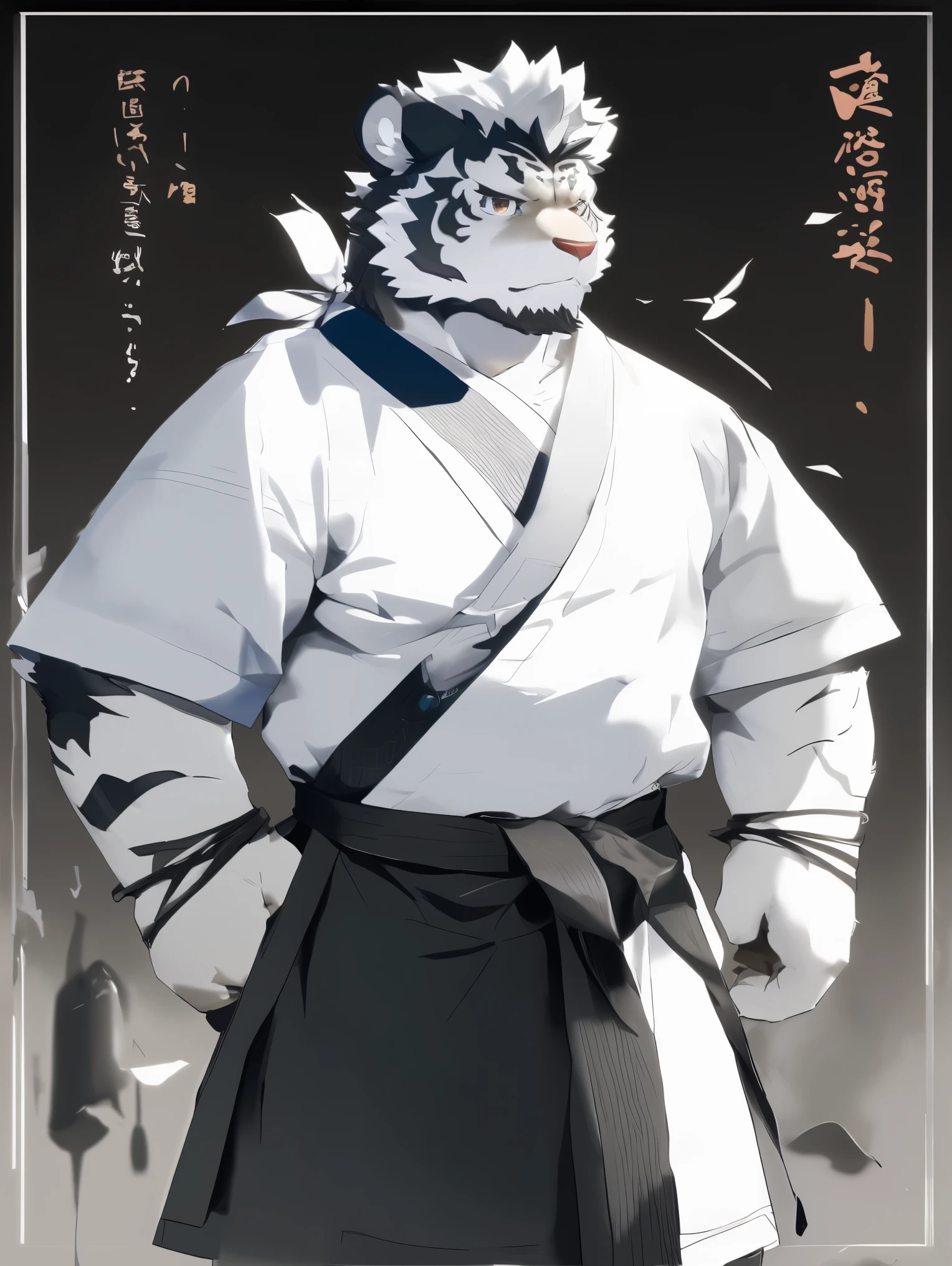 (White skintiger),(上Half Body赤膊:1.7),(Martial Arts衣服:1.4),(Holding a long sword),(Awesome posture),Standing calmly,(The background is a city with an ancient atmosphere，There are busy vendors in the city:1.5),(Abdominal muscles),Heroic飒爽,完美的masterpiece,Various facial details,Close-up view,specific description,masterpiece,(cg),(Golden Eyes),Black and white pattern,Black and white tail,Military commander,Heroic,tiger,Black and white fur，Concrete facial details,Half Body,(Chang Ling),((middle aged)),(Face Focus),(16k),(HD),black and white belly，temple，beard,(Face lines),(Heterochromia,),(Black and white hair),(Strong:1.2),(muscle:1.3),(high resolution:1.3),(Close up),(Detailed face:1.5)，Perfect details,(Half Body),(Detailed depiction of the face:1.5),(Zoom in on the face:1.5),(白色Face lines:1.2),(黑色beard:1.3),(White face:1.6),(white body),(White skin,black strips:1.3),(White cheeks:1.5),(The skin color of the face is white:1.3),cg,(The smell of quacks:1.3),(Martial Arts:1.5),(Knight:1.5),