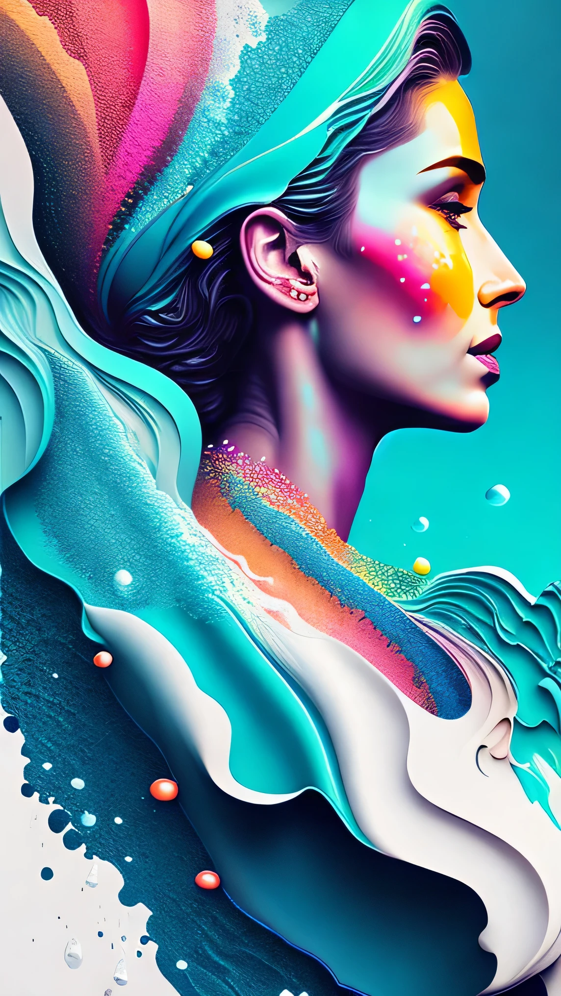 1 bela mulher,papel de parede, estilo de design plano, splashes of water, colorido, intrincado