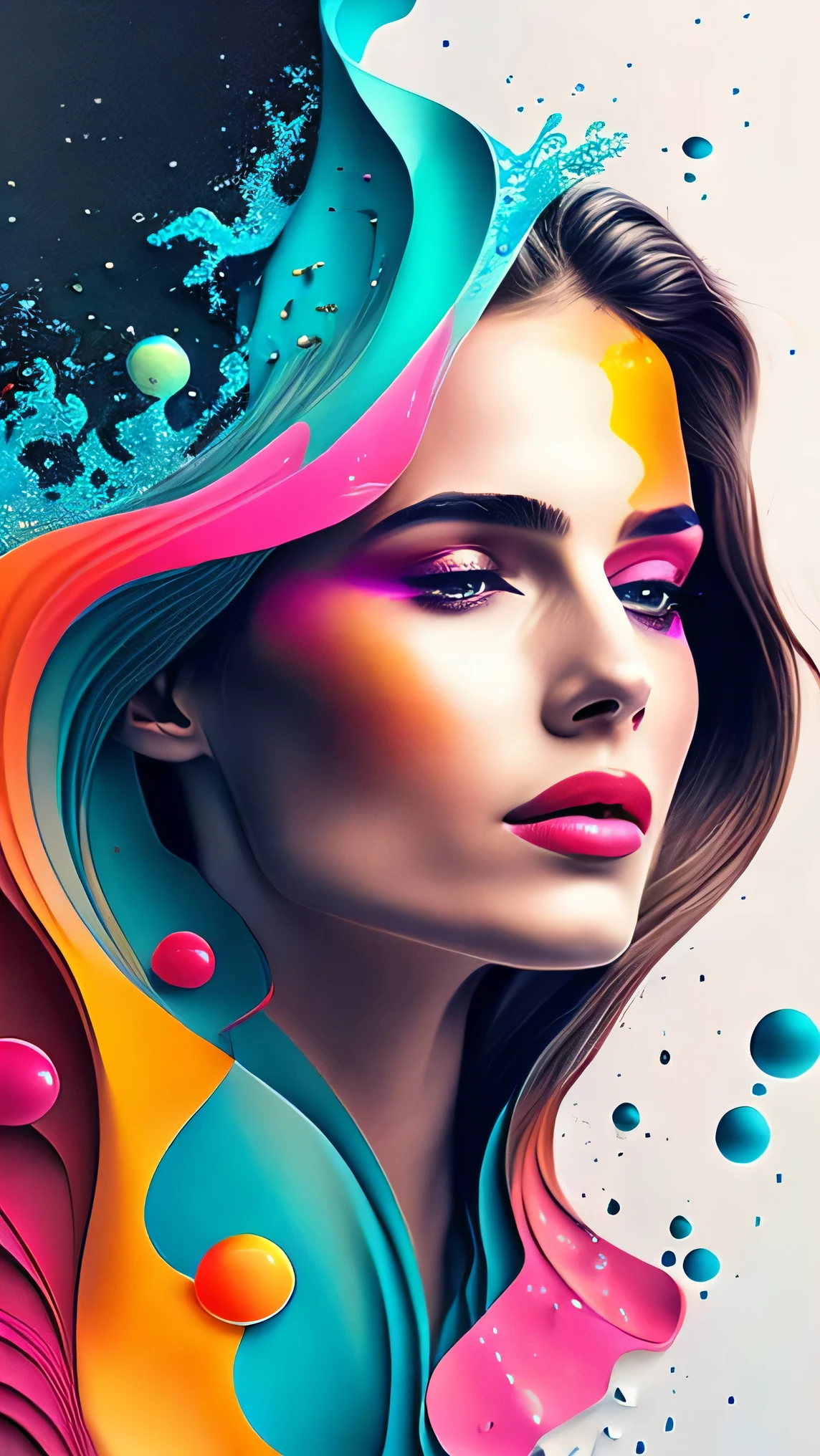 1 bela mulher,papel de parede, estilo de design plano, splashes of water, colorido, intrincado