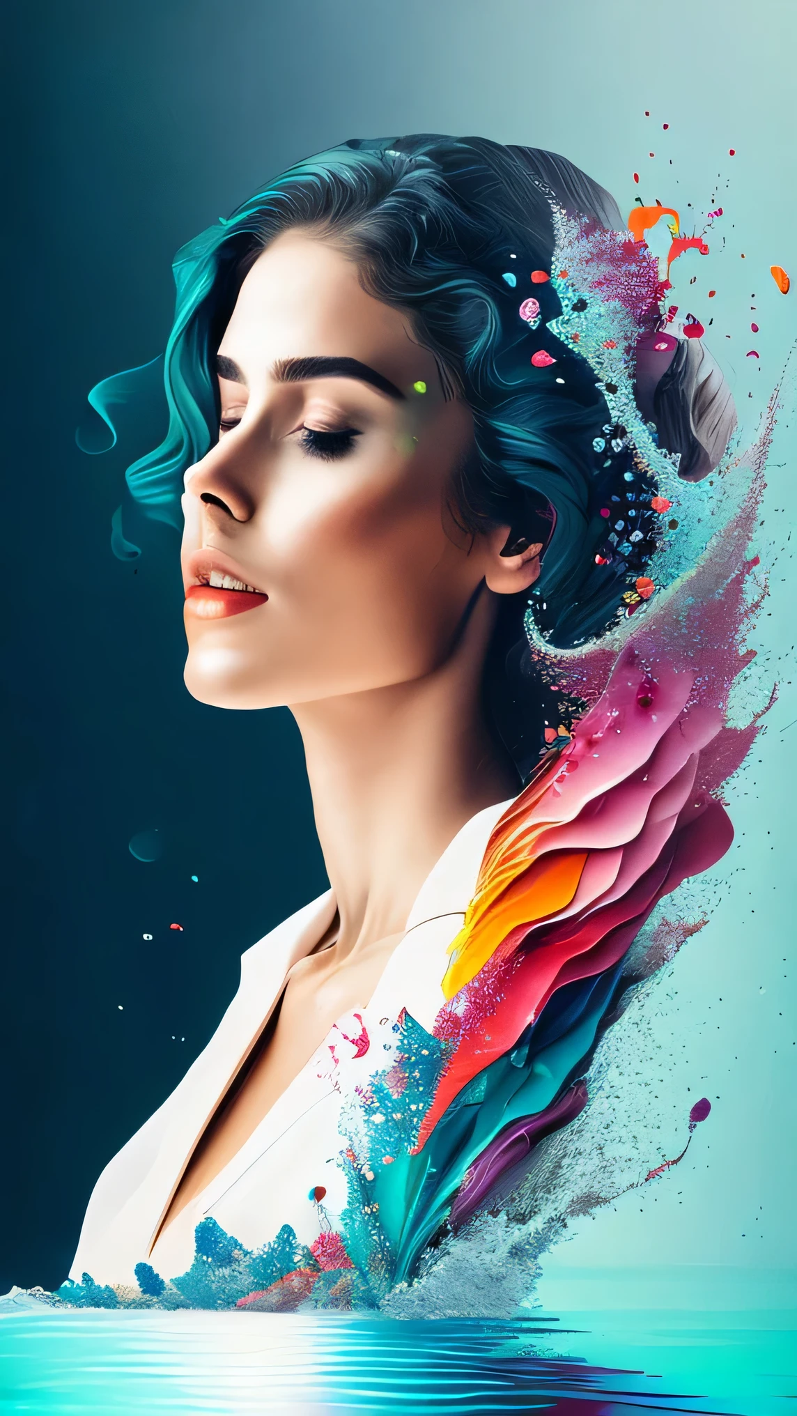 A quick fantasy on the theme of a girl in the image of absolute silence. In the foreground is a beautiful European girl,. space, the void. space, the void. Art by Alberto Seveso, Abstract style, complex watercolor painting, Beautiful eyes, Digital painting, explosion of color, Concept art, Volumetric lighting, metal reflections, 3D rendering, 8k. by artgerm, trending on ArtStation, trending on ArtStation, Sharp Focus, studio photo, intricate details, high detail, by Greg Rutkowski, trending on ArtStation, Sharp Focus, studio photo, intricate details, Highly detailed, Greg Rutkowski, trending on ArtStation , sharp focus, studio photo, complex parts, high detail, Greg Rutkowski, trend on artstation, Sharp Focus, studio photo, complex parts, high detail, Greg Rutkowski, Jacob Lawrence and Francis Picabia, Perfect composition, beautiful detailed intricacy insanely detailed octane render, Trending on ArtStation