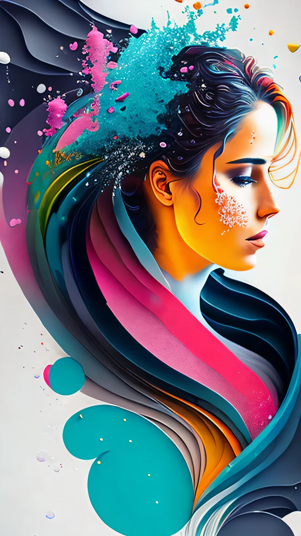 1 bela mulher,papel de parede, estilo de design plano, splashes of water, colorido, intrincado