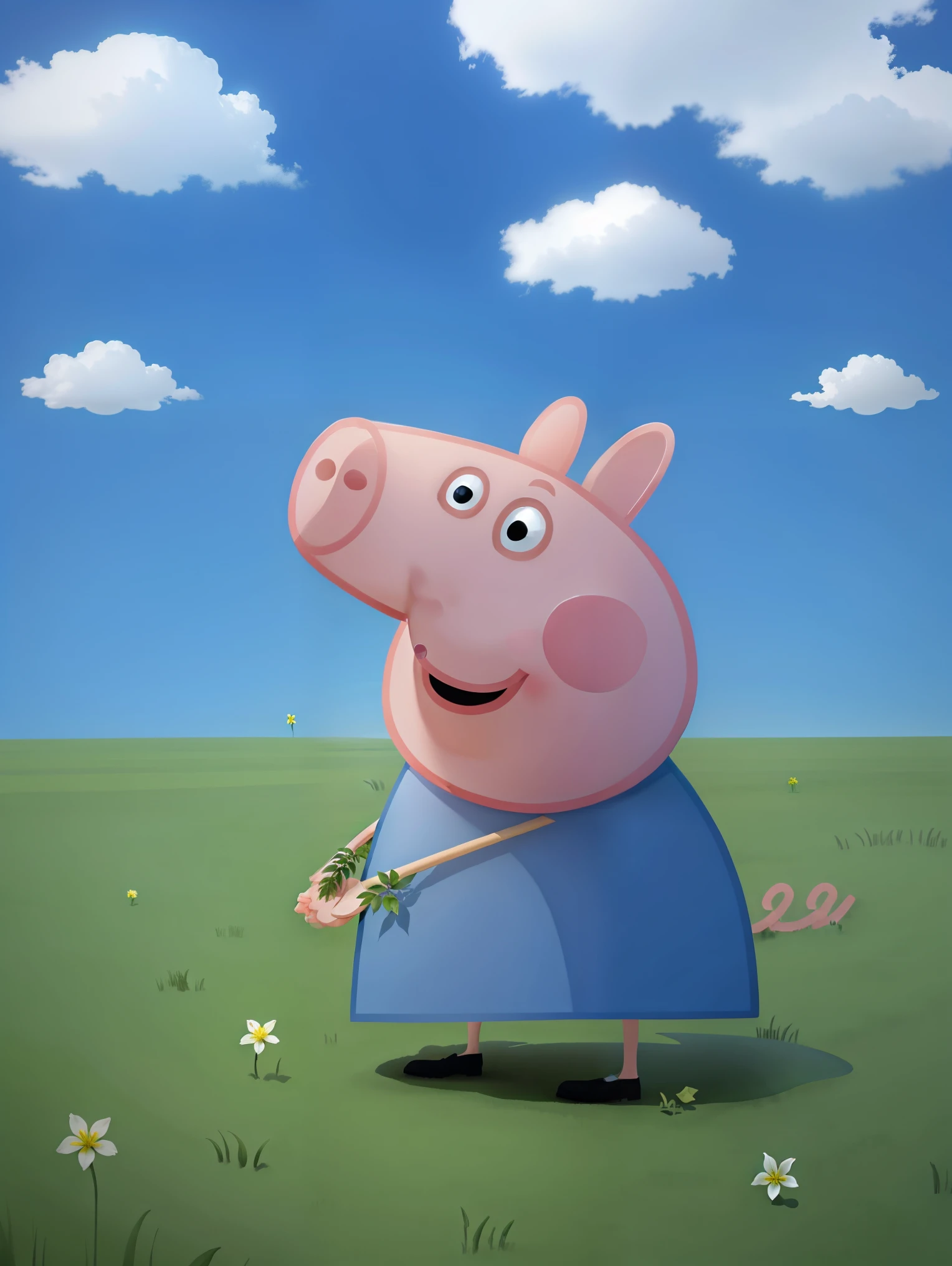 peiqi, (masterpiece, best quality:1.2), Blue sky, cloud, grassland, full body, grassland, Simple background