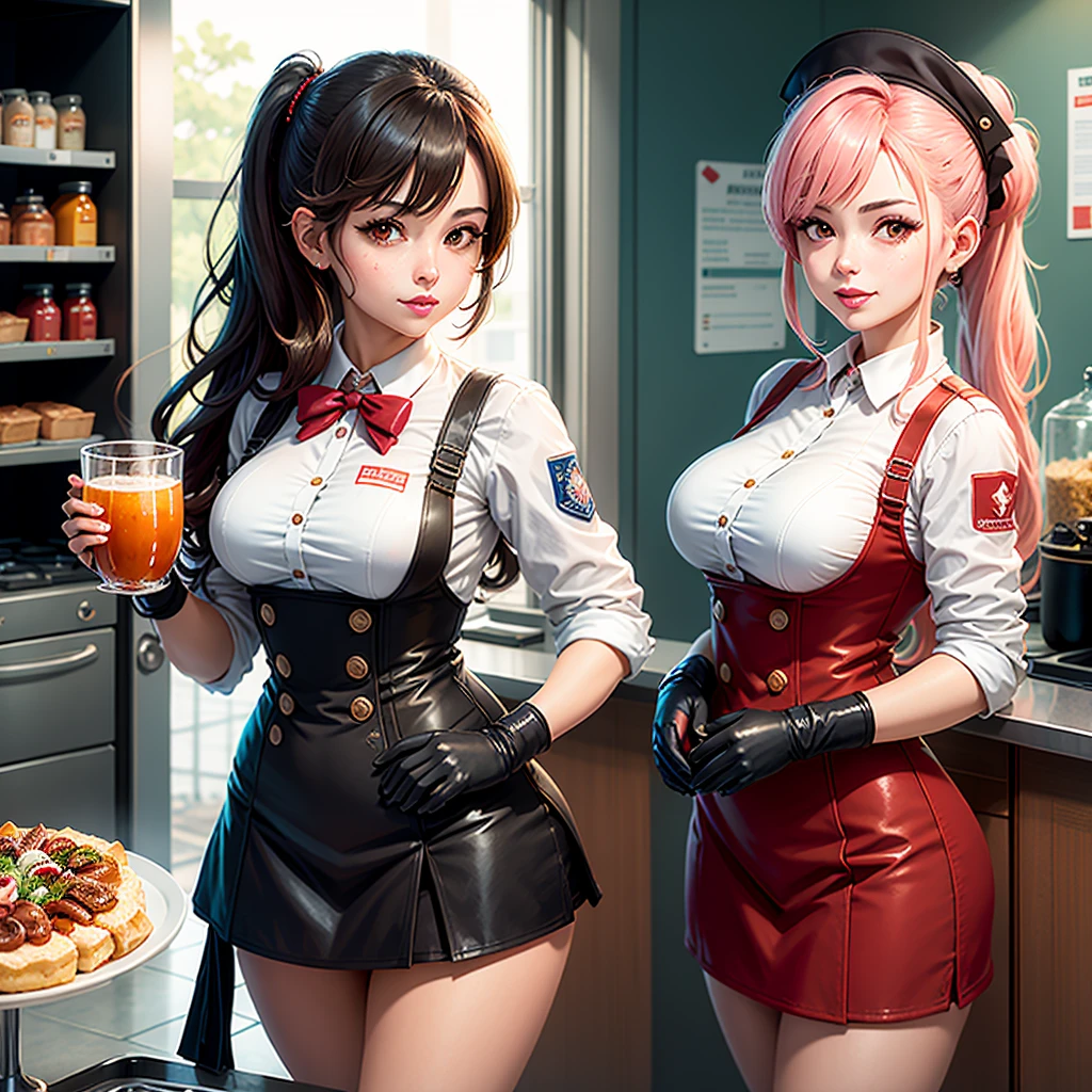 Menina anime em uma cozinha segurando uma garrafa de vinho, detalhes finos. meninas da linha de frente, de meninas da linha de frente, meninas estilo linha de frente, Meninas da linha de frente cg, meninas da linha de frente, Universo Girls Frontline, ( waitress ) garota, Vestindo o uniforme da RR Diner, arte oficial, Arte Oficial, ❤🔥🍄🌪, arte oficial altamente detalhada, arte oficial do personagem, garota misteriosa da cafeteria ( cabelos longos)  ( 5-fingered hands ) (perfect hands )