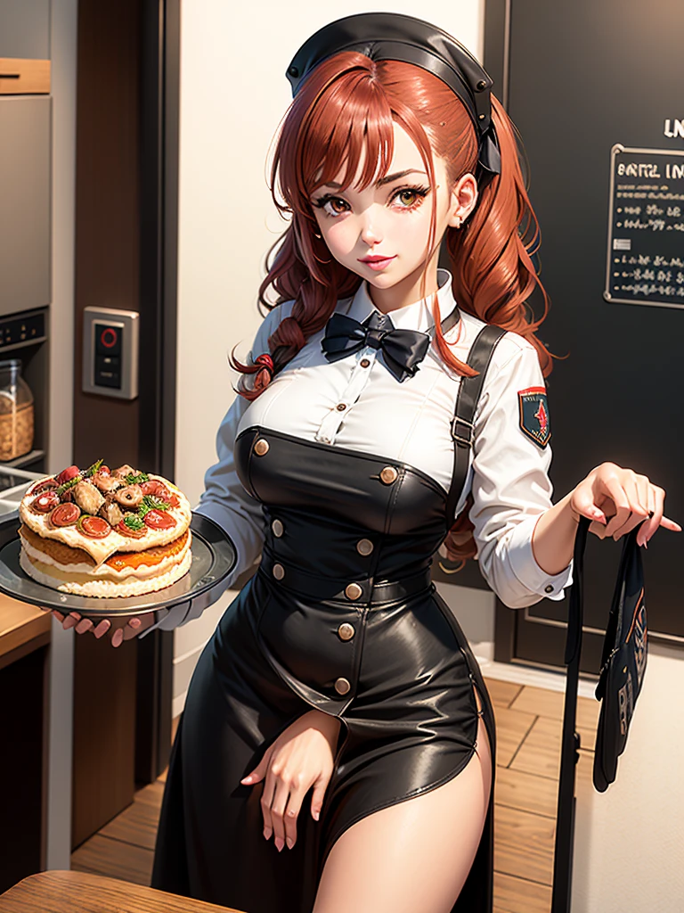  anime em uma cozinha segurando uma garrafa de vinho, detalhes finos. meninainha de frente, de meninas da le frente, meninas estilo linfrente, Meninas da linha de fren meninas da linha de frente, Un Girls Frontline, ( waitress ) garota, Vestindo o uniforme da RR Diner, arte oficial, Arte Oficial, ❤🔥🍄🌪, arte oficial altamente detalhada, arte oficial do personagem, garota misteriosa da cafeteria ( cabelos longos)  ( 5-fingered hands ) (perfect hands )