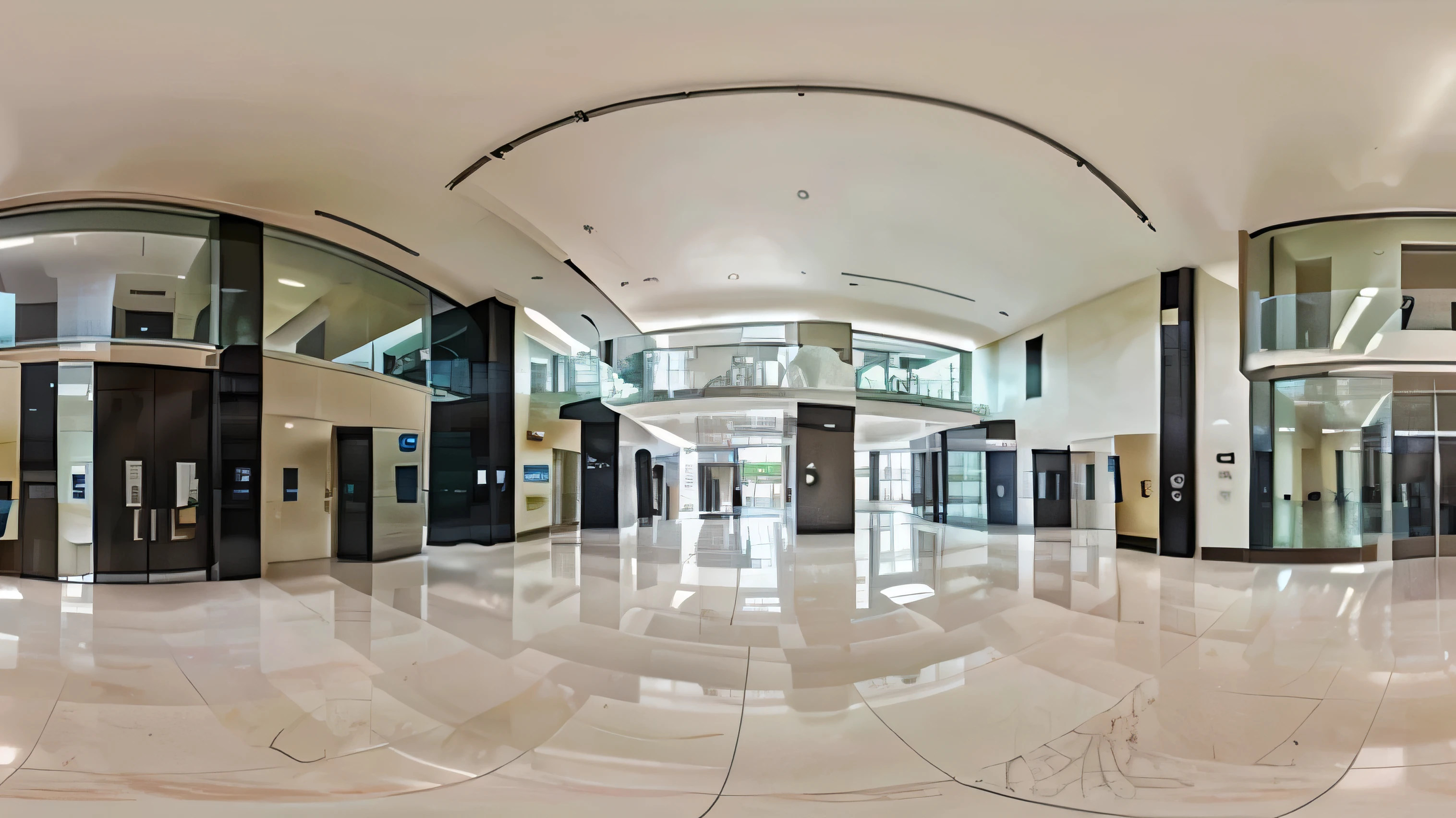 a 360 equirectangular panorama, lobby, spacious lobby, corporate lobby with furniture, computer lobby, multiple rooms, big rooms, rooms with doors, floors, huge space,