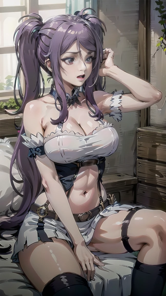  BESTquality,Super Resolution,Gray Hair,(high twin tail hair:1.5),(Cute Boobs),(Images with no viewing restrictions:1.2),(She is showing off her crotch by spreading it wide on both sides.:1.5),(whole body:1.2),(Angle from below:1.2),(sexy),(White silk knee socks:1.2),(Thin suspenders:1.2),(garter belt:1.3),(Sit with your crotches wide open to the left and right.:1.2),Angle from below:1.2,(Sit with UPlegs:1.3),(｛　Leone Olfa :1.3　　｝)