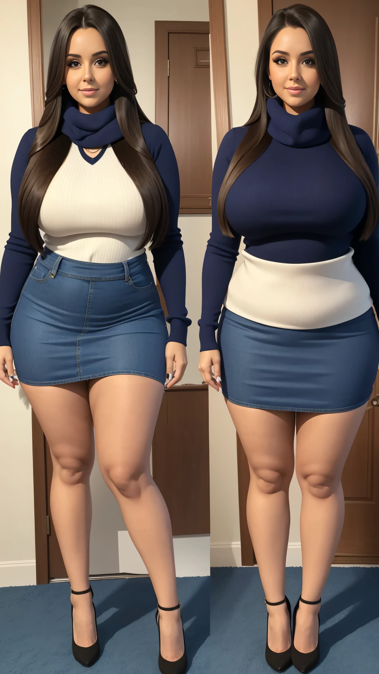 full bodyesbian,grey skirt,tightsuit,Standing on the ground,huge tit,Slim,long leges,Stand up straight,nothing background,Slim,extra long leg,Exhibited,Mannequin,Gray skirt,The skirt was blown up by the wind,Pearl panties