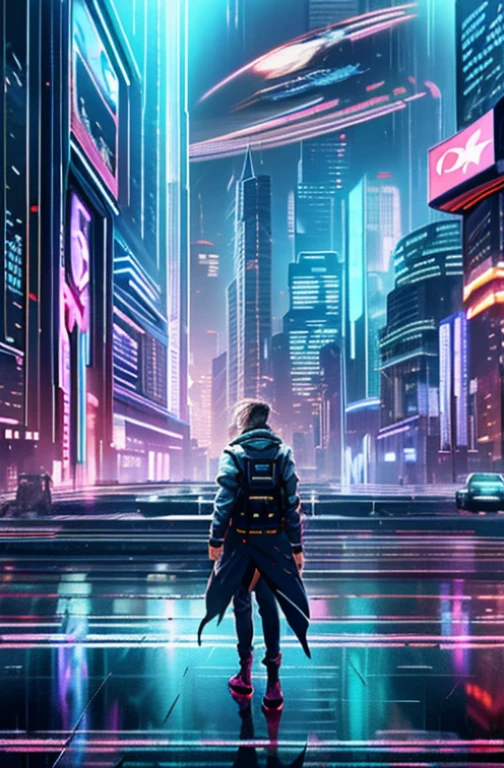 Style: Concept art. The scene: Futuristic cityscapes with towering skyscrapers and sleek aerodynamic vehicles speeding through the air. High-resolution OLED GUI interfaces in the building's windows are filled with transparent data visualization infographics showing everything from weather patterns to traffic flow. Colors are saturated and vibrant, with warm pinks and purples dominating the skyline. The overall effect is both beautiful and awe-inspiring.