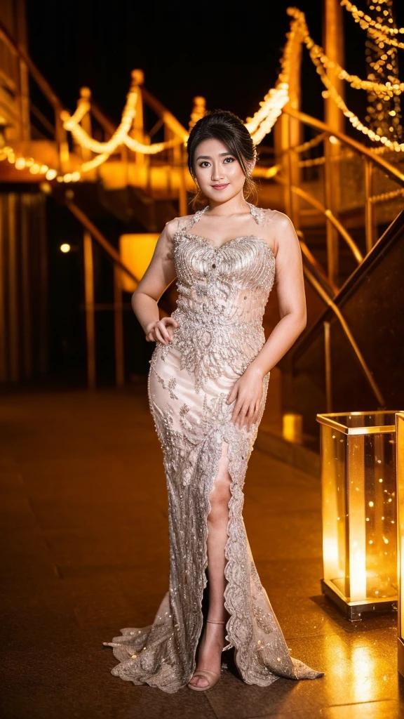 (22 year old girl), Malay Beautiful face, wearing kebaya, High quality real photos, sharp details, sharp focus, night bokeh background,