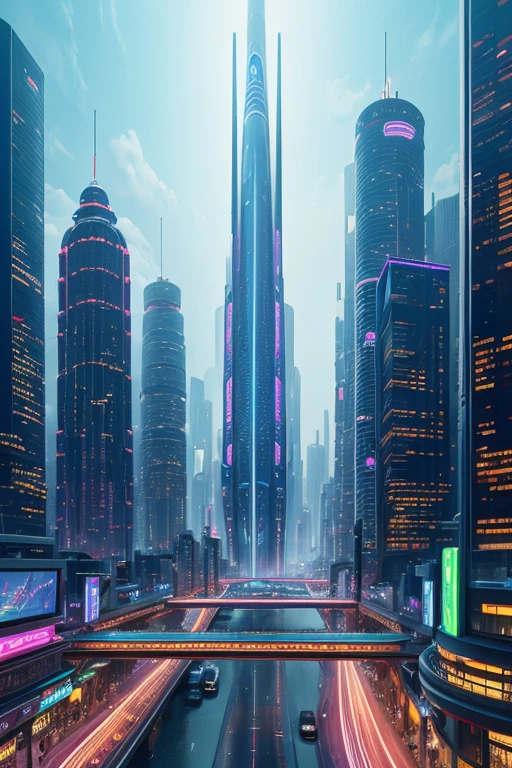 (futuristic city:1.2), (Shambala city), advanced architecture, bustling streets, vertical gardens, high-tech skyscrapers, futuristic transportation system, flying vehicles, floating platforms, technology-driven society, neon lights, holographic displays, energetic atmosphere, vibrant colors, sleek designs, glass facades, bustling marketplaces, advanced AI systems, clean energy sources, sustainable infrastructure, efficient public transportation, elevated walkways, aerial views, expansive skyline, innovative city planning, seamless integration of nature and technology, architectural marvels, smart city technology, automated services, cutting-edge advancements, harmonious coexistence of humans and machines, utopian vision.