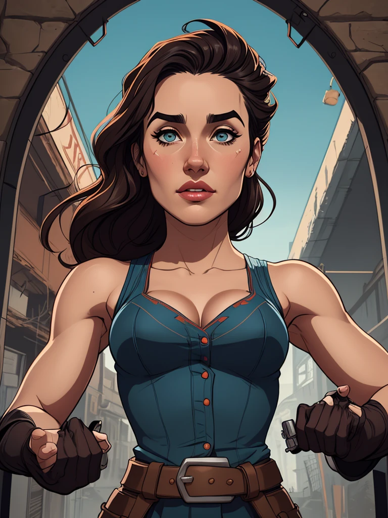 Woman character jeday style warrior armed with a 38 revolver western style atompunk Fallout 4 Jennifer Connelly le with marks of war Cartoon image of a woman .Ilustra??o estilo desenho animado, estilo de arte dos desenhos animados, estilo de arte dos desenhos animados, digital illustration style, estilo atompunk design de personagens altamente detalhado, arte digital detalhada coragem, Forest fan art, Design de personagens de retrato, beautiful digital illustration, retrato de alta qualidade, Arte em quadrinhos, mulher jovem cabelo com transas lindas . Queen Anna of ArendelleBeautiful lined eyes Medium large bust and wonderful sexy clothes. image expression of sexual desire from waist to head illustration Queen Anne of Arendelle atompunk style Fallout 4 The perspective is from below, enfatizando a majestade e o poder da Gigante." armed with a 38 western style revolver with a 38 revolver in her hands jeday warrior style