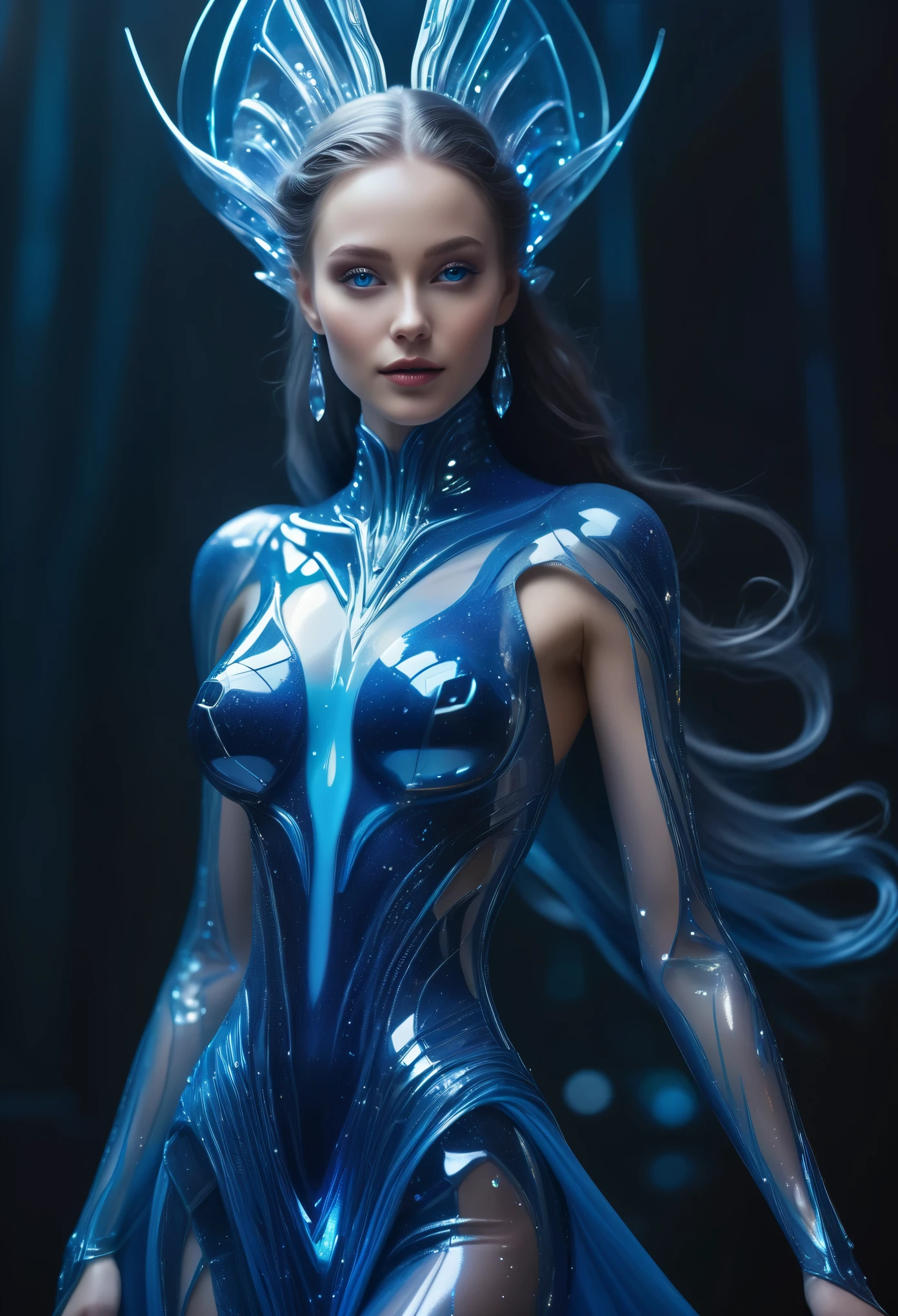 (full body with legs and feets,side view)(best quality,highres:1.2),ultra-detailed,(realistic:1.37)
A beautiful alien girl with a body made of sapphire,sparkling blue eyes,long flowing sapphire hair,strong and graceful body,humanoid features,a radiant smile
alien,otherworldly,extraterrestrial
(extraordinary,gorgeous:1.1),alien princess,femininity,grace,beauty
(futuristic technology),sleek suit,semi-transparent,sapphire gown,geometric patterns,iridescent effect
(ethereal:1.1),floating,dreamlike atmosphere,mystical aura
(studio lighting),softly lit,pale blue glow,subtle shadows
(abstract art),surreal composition,colorful surrealism
vivid colors,shades of blue,turquoise accents
(keywords)