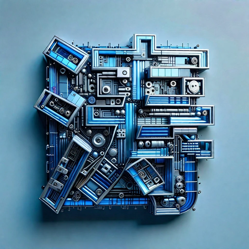 (quilted paper art), The Art of Mathematics，Cyberpunk，(Metal housing)，Blue transparent glass，3D Rendering，Ray Tracing，Reasonable structure，The internal structure is complex,(clear lines, HD,best quality, masterpiece, 4K ),Dystopia