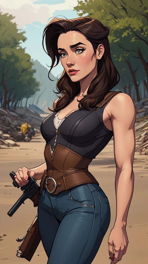 Digital, highly detailed character design, courage detailed digital art, Forest Fan Art, Portrait Character Design, beautiful digital illustration, high-quality portrait, comic book art, young man with beautiful hair . Queen Anna of ArendelleBeautiful lined eyes Medium large bust and wonderful sexy clothes. image expression of sexual desire from waist to head illustration Queen Anne of Arendelle Araafed woman with leather blouse and pants, cowgirl, cowgirl, Black Jessica, muffler with solid metal gear, sexy girl, fofosexyrobutts, amaranth, mais conhecido como amaranth, wearing leather bikini, 2b, sexy style, 2b, 🐎🍑, perfectly shaded body, small breasts female sheriff Jennifer Connelly