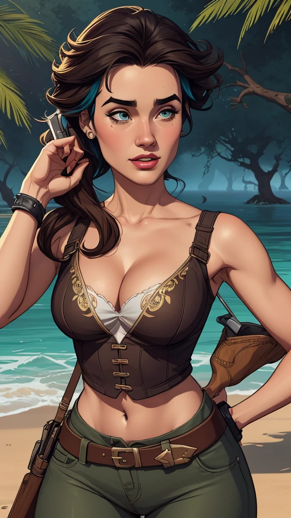 Woman character jeday style warrior armed with a 38 revolver western style atompunk Fallout 4 Jennifer Connelly le with marks of war Cartoon image of a woman .Ilustra??o estilo desenho animado, estilo de arte dos desenhos animados, estilo de arte dos desenhos animados, digital illustration style, estilo atompunk design de personagens altamente detalhado, arte digital detalhada coragem, Forest fan art, Design de personagens de retrato, beautiful digital illustration, retrato de alta qualidade, Arte em quadrinhos, mulher jovem cabelo com transas lindas . Queen Anna of ArendelleBeautiful lined eyes Medium large bust and wonderful sexy clothes. image expression of sexual desire from waist to head illustration Queen Anne of Arendelle atompunk style Fallout 4 The perspective is from below, enfatizando a majestade e o poder da Gigante." armed with a 38 revolver western style with a 38 revolver in her hands jeday style warrior in summer clothes on the beach