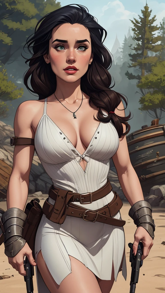 (Sexy comics, 1980 comics style, (comics cover:1.3)), barbarian girl, nipples, weapons, fur, leather, blood scratch, sword, dragon, snake, monster