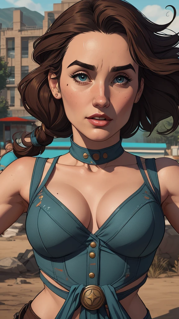Woman character jeday style warrior armed with a 38 revolver western style atompunk Fallout 4 Jennifer Connelly le with marks of war Cartoon image of a woman .Ilustra??o estilo desenho animado, estilo de arte dos desenhos animados, estilo de arte dos desenhos animados, digital illustration style, estilo atompunk design de personagens altamente detalhado, arte digital detalhada coragem, Forest fan art, Design de personagens de retrato, beautiful digital illustration, retrato de alta qualidade, Arte em quadrinhos, mulher jovem cabelo com transas lindas . Queen Anna of ArendelleBeautiful lined eyes Medium large bust and wonderful sexy clothes. image expression of sexual desire from waist to head illustration Queen Anne of Arendelle atompunk style Fallout 4 The perspective is from below, enfatizando a majestade e o poder da Gigante." armed with a 38 revolver western style with a 38 revolver in her hands jeday style warrior in summer clothes on the beach