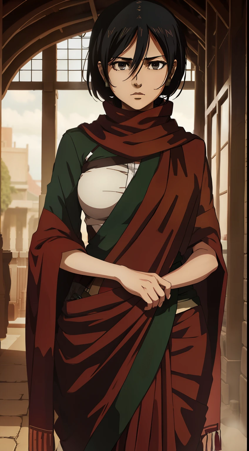 Mikasa from aot , mikasa in Indian saree , best quality, ultra quality
