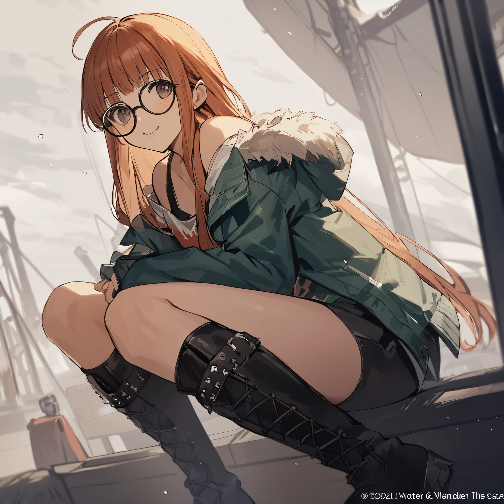 One girl, sakura futaba, Wander the seas, Jacket, boots, Glasses, masterpiece, up to date  