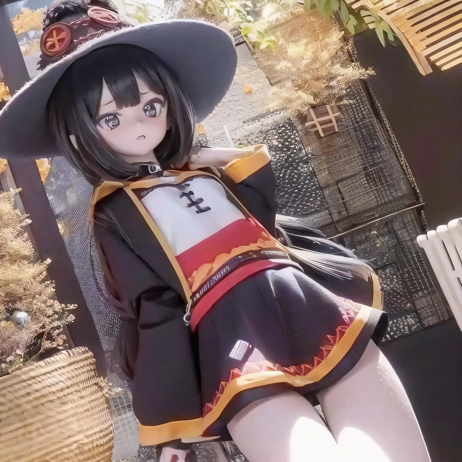 Chibi Contrapposto Big Hat Flat Chest Megumin Girl Photorealistic、Chibi、mini