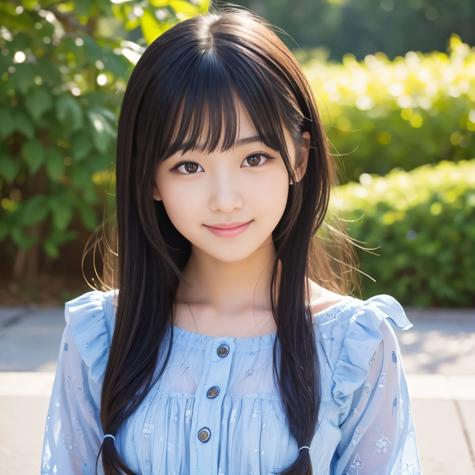 Best-quality, Masterpiece, Ultra-High-Resolution, (Photorealistic:1.4), Raw-Photo,
1girl, the most famous Japanese idol,
the most cute face, ((the most cute big-black-eyes)), the most cute hairstyle,
the most beautiful hair, the most beautiful skins, the most cute long-eyelashes, the most cute lips,
innocent smile, looking at viewer, portrait,
wearing casual dress with cute patterned,