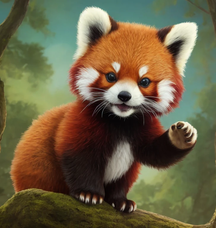 赤ちゃんRed Pandaは突然何かに驚いたようだった...、Stand up on your hind legs。With round eyes wide open、My ears stand straight up。, Adorable digital painting, Cute and intricate digital art, Red Panda, Cute and detailed artwork, Cute digital art, かわいいRed Panda, ファンタジーRed Pandaラブ, by ヤン・J, Lost to the Jazz in a draw, Cute 3D rendering, by Ryan Yee, Urop and Rostan, Cute artwork,Hollow Eyes,Sleepy eyes,
