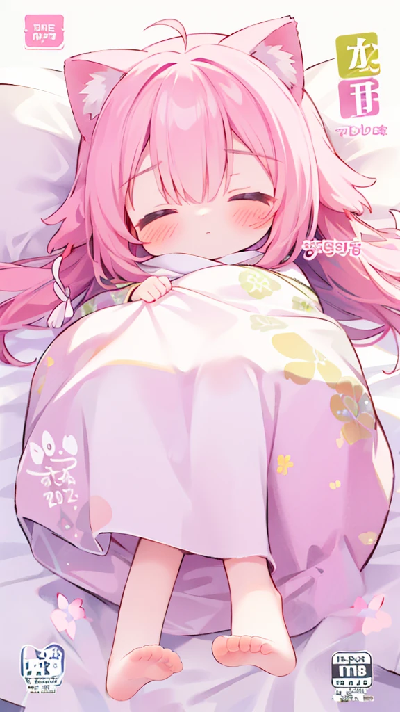 (Fluffy and sparkling bedroom),(bed with canopy:1.4),(sitting clutching the blanket:1.4),(A fluffy and warm blanket:1.3),blush,Chibi,cute,girl,Happy sleeping face,(eyes closed:1.3),(face with open mouth:1.3),(close up of face:1.3),(Fluffy white and orange hair with a lot of hair:1.3),(Long curly hair with plenty of volume:1.3),(pajamas loungewear:1.2),(Going to bed:1.5),(♡:1.4),(sitting on the bed dozing off:1.35),(light blue, white and yellow green:1.2),(happy dream:1.25),(Completely naked:1.45),(NSFW:1.4),