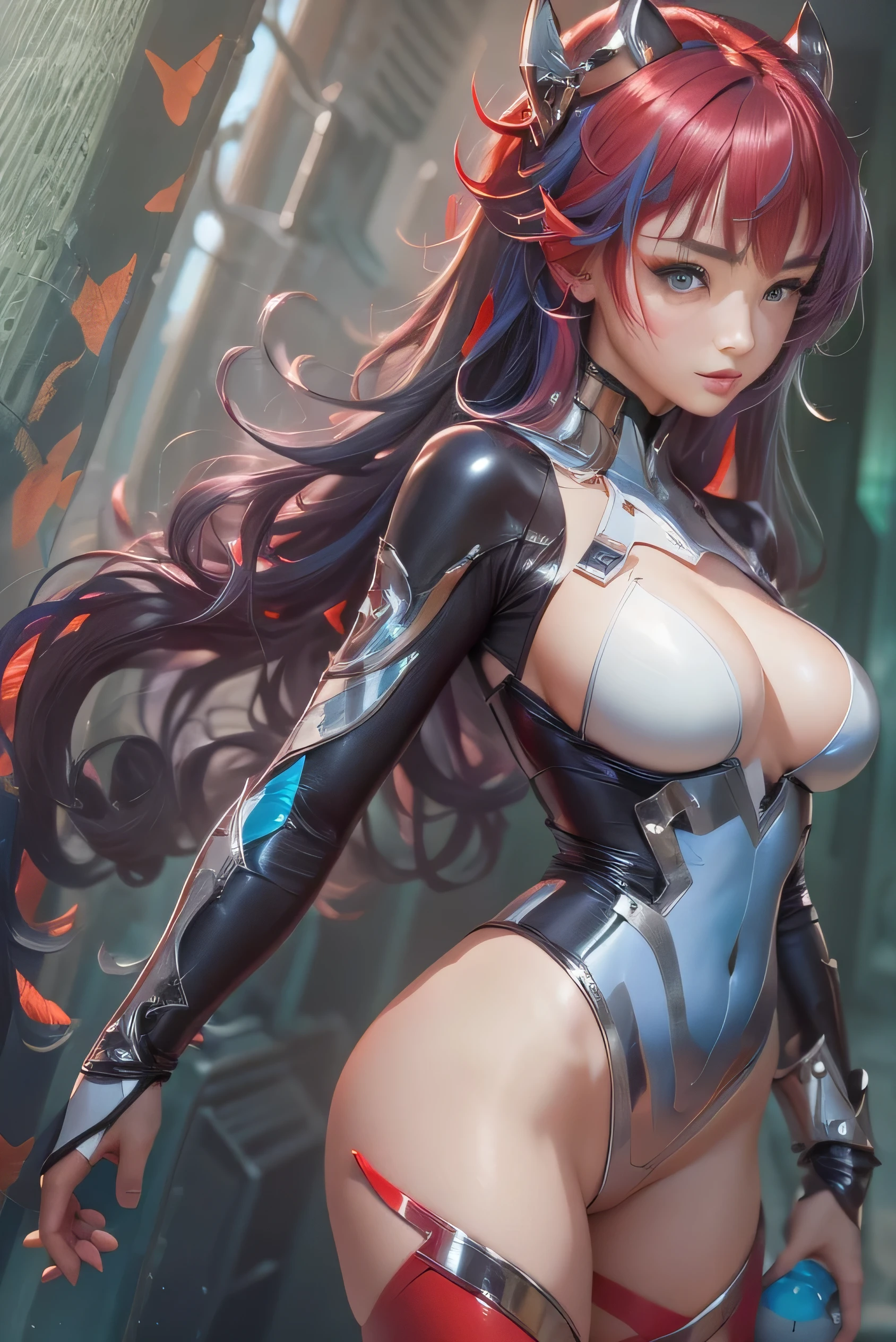 (Photorealistic:1.8, highest quality:1.8,8K masterpiece:1.8,High resolution,Mastepiece:1.8,RAW Photos,Cinematic lighting),No split screen、Luxurious Ball、 (Fighting 1 Android)、(Soryu Asuka Langley)、nude、choker、Black high leg bodysuit、Battle Mask、Wide open chest、Body painting with a pop design drawn all over the body、Knee-high boots、Pop design decoration、
Beautiful thighs、Nipples visible through clothing、Plump nipples、cameltoe、correct2Benzu、Boldly spreading her legs、
(Beautiful, shining crimson, blue, black, white and silver hair:1.5)、Fine Lines