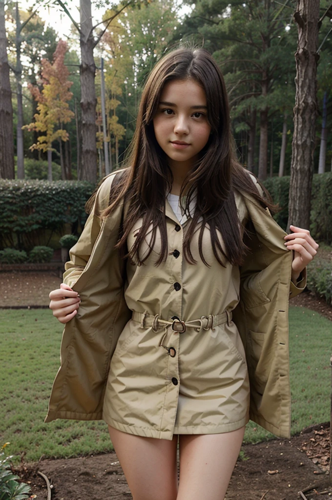 background garden forest high school student woman coat Turn over Completely naked