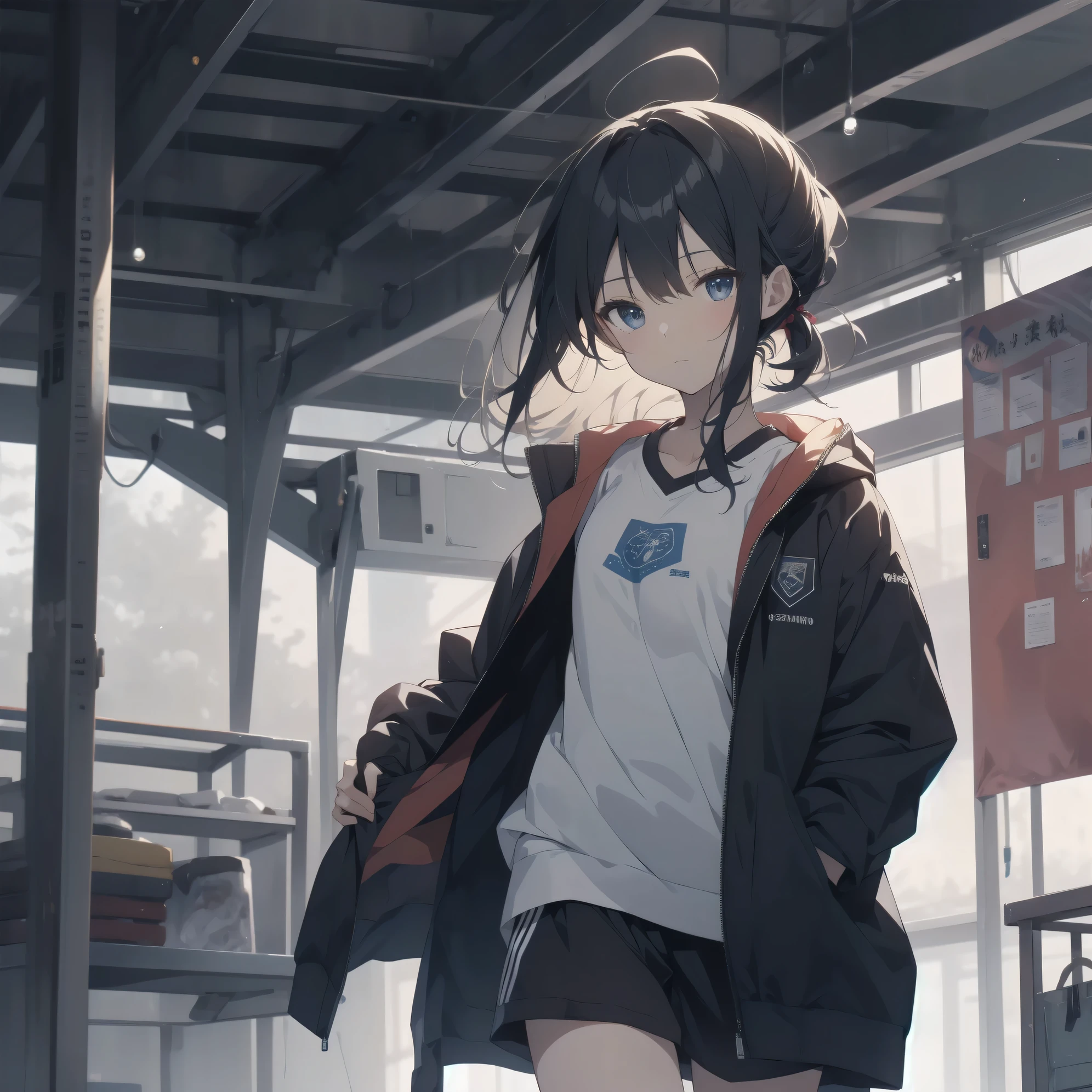 ultra-absurdres-Top quality by artist God, ultra-detailed, high resolution, anime moe artstyle, best anime 8k konachan wallpaper, pixiv contest winner,pool:2810, perfect ???????,break, 1girl, (Please draw a girl walking to home alone. )break,(Solo,little female, 13-year-old:1.3),Full limbs, complete fingers, (very short hair), ponytail, flat chest, , small butt, small black eyes, beautiful detailed eyes, well-proportioned iris and pupils, expressive eyes, highres detailed hair, soft expression, school_gym uniform, official_alternate_costume,gym short shorts,(Detailed Lighting), (Detailed background),solo_focus, in the School commute route. break,super detailed skin, Best cinematic lighting powered by famous artist, 8k,beauty illustration,photoshop_(medium),very aesthetic,break,((artist:futa_(nabezoko) )), artist:bolze ,artist:oyari_ashito ,artist:kantoku ,