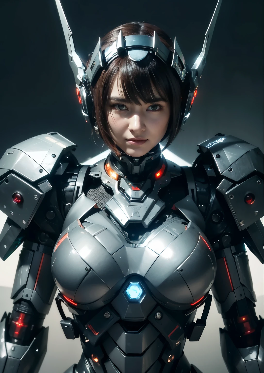 (top-quality:1.2, masterpiece)、ultra high resolution、extremely ultra surrealism, (Photorealsitic:1.4)、Raw photo、(Steampunk Battle Cyborg fallen angel)、large wings made of metal、black porcelain body、red hair、glowy skin、1 Cyborg girl、(mechanical frame:1.3)japanese, extremely cute face, ((super realistic details))、portrait、globalillumination、Shadow、octan render、8K、ultrasharp、character edge light、Details of complex ornaments、Acrylic Clear Cover、Sumerian details、Hydraulic cylinder、Small LED lamp、highly intricate detail、Realistic light、a purple eye、radiant eyes、Facing the camera、neon details、cowboy shot、Futuristic headgear、About Cyberpunk