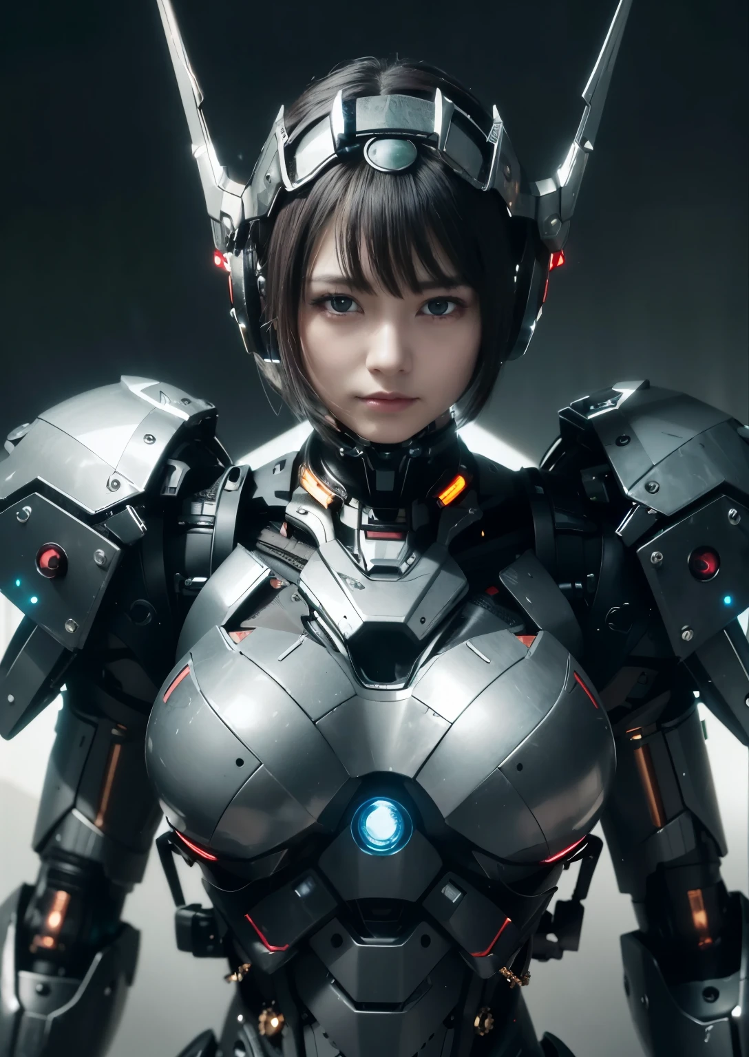 (top-quality:1.2, masterpiece)、ultra high resolution、extremely ultra surrealism, (Photorealsitic:1.4)、Raw photo、(Steampunk Battle Cyborg fallen angel)、large wings made of metal、black porcelain body、red hair、glowy skin、1 Cyborg girl、(mechanical frame:1.3)japanese, extremely cute face, ((super realistic details))、portrait、globalillumination、Shadow、octan render、8K、ultrasharp、character edge light、Details of complex ornaments、Acrylic Clear Cover、Sumerian details、Hydraulic cylinder、Small LED lamp、highly intricate detail、Realistic light、a purple eye、radiant eyes、Facing the camera、neon details、cowboy shot、Futuristic headgear、About Cyberpunk