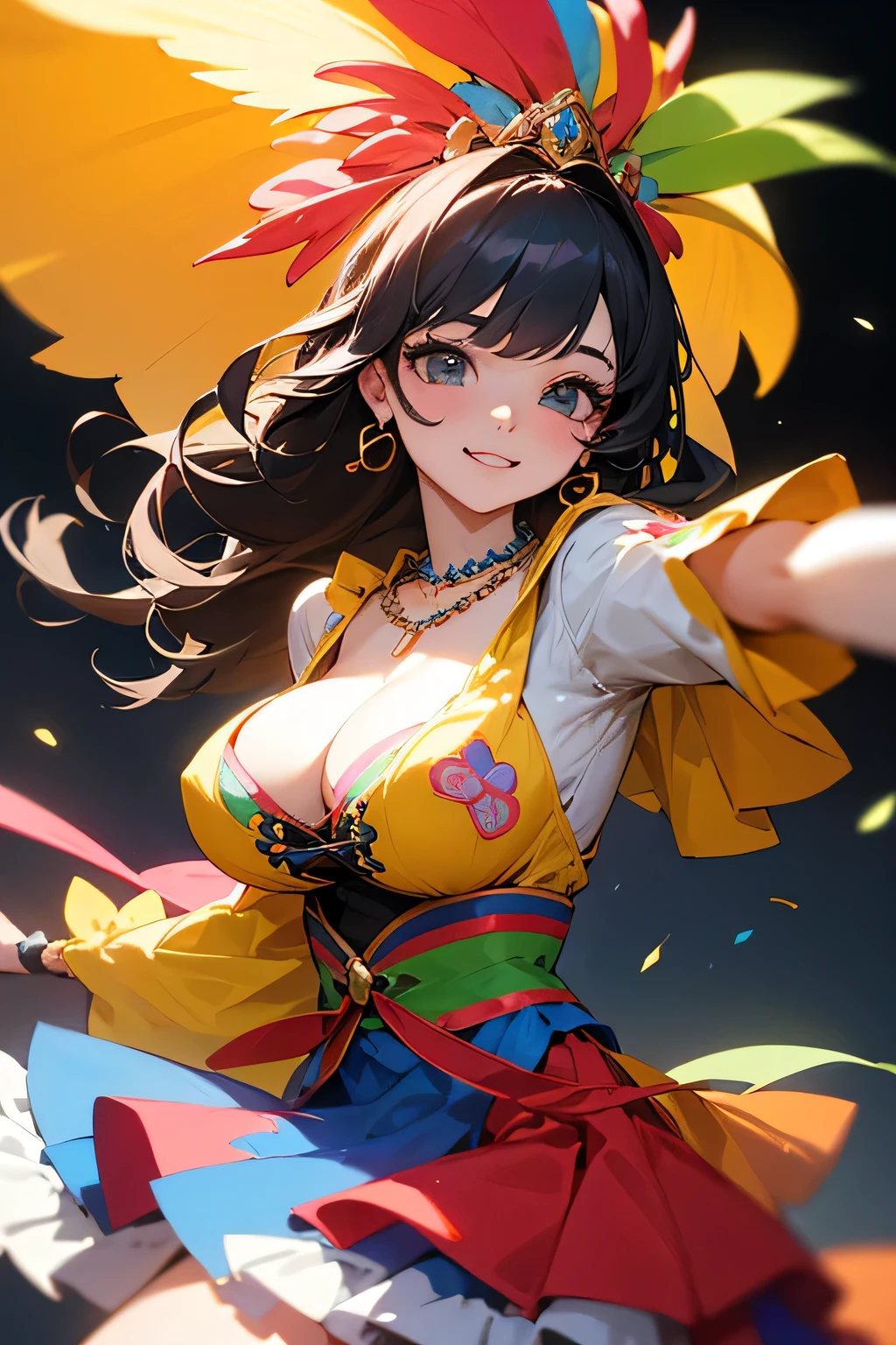 highest quality、High resolution、Detailed Background、(Beautiful face in every detail:1.4)、Anatomically correct、(Draw the usual number of fingers:1.2)、Detailed facial expressions、Detailed eyes、Beautiful, smooth skin、age beauty、(Huge breasts:1.2)、(Highly detailed face:1.4)、
Brightly colored hair、Hairstyles that add waves and curls、Perfect body line、It features beautiful samba parades, colorful costumes and music, and attracts millions of tourists and locals.々will participate、
I'm so excited、High tension、(Uplifting:1.2)、(sense of openness:1.2)、Cowboy Shot、
(A beautiful girl dancing with great excitement at the carnival in Rio de Janeiro, Brazil:1.5)、
It is common for participants to wear colorful, showy costumes and fancy dress.、
The town is filled with colorful costumes, and people enjoy dressing up in costumes based on a variety of characters and themes.、A variety of parades and performances will be held、
Dance and music、Performance art and other events light up the city, captivating the audience with their beauty and energy.、You can join in with your friends and family and have a great time、
Dancing to music and laughing with friends increases the sense of unity and excitement.、
Tops and dresses with ruffles and lace are perfect for creating a cute look.、Choosing items with sweet colors and patterns will make you look even cuter.、Tops and bottoms with fruit or floral prints are perfect for the carnival atmosphere.、The refreshing colors and cute design enhance the cuteness.、
Items that incorporate bows or ribbons as accents are effective in creating a cute look.、
Hair accessories, necklaces, bags, etc. with bows or ribbons will make you look even cuter.、
Wearing a flared skirt or a feminine dress will give you a feminine and cute look.、We recommend princess line dresses and tulle skirts.、Choose colorful beads or pastel colored jewelry to enhance your cuteness.、Accessories with animal and flower motifs