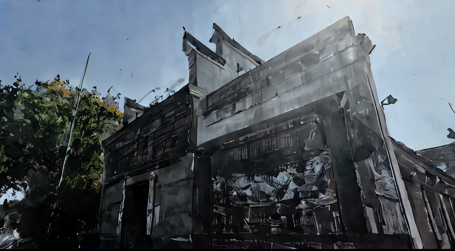 Ink style,Leave more white space on the screen,architecture