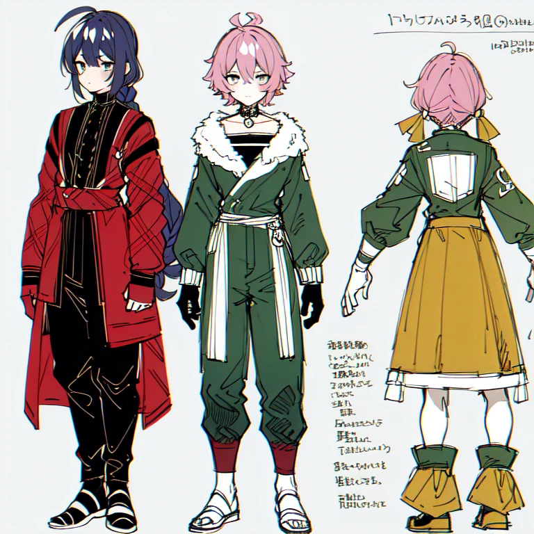 (Character Design Sheet, (((same character))), front, Side, back), 2D anime style, anime mo art style, 1 person, asexual, Pink hair, long bangs, thin twisted braid, golden eyes, Brilliant eyes, no clothes, Black limbs, cute art style, иллюстрация anime style, from Kamagurka, in pixiv, pixiv style, pixiv, anime style, anime art style, whole body commission