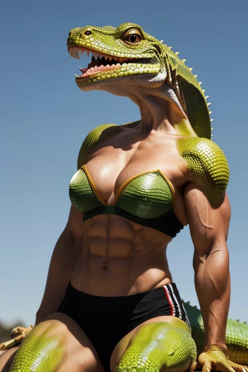 Female werelizard abs muscular muscle growth Lizard head claws fangs Lizard Lizard abs
