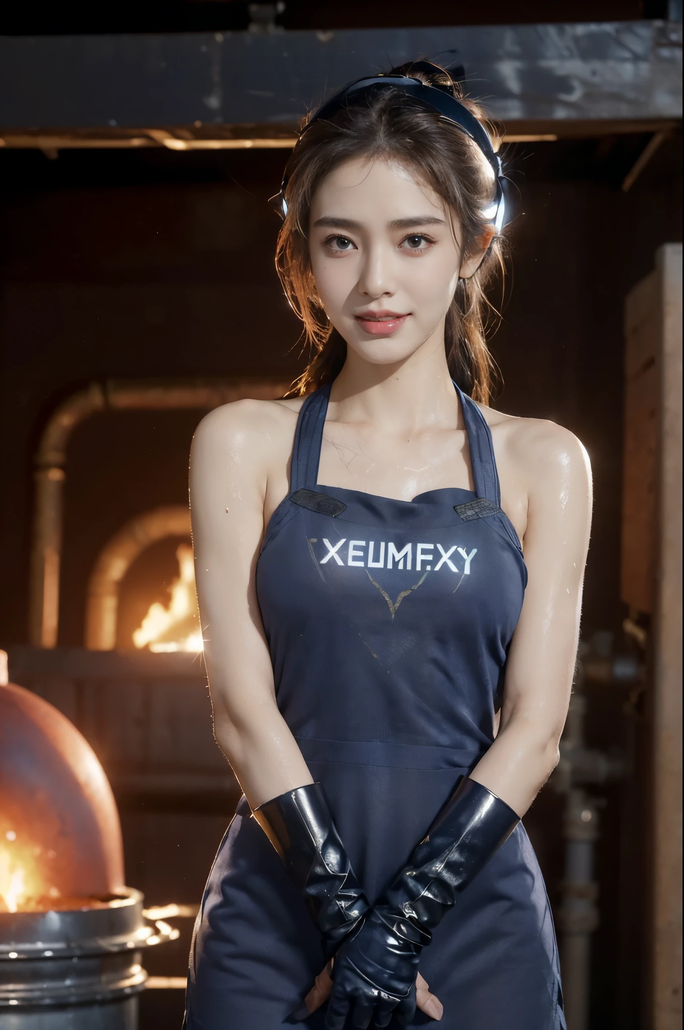 (8k, highest quality, high resolution), (photo realistic:1.2), (hyper realistic:1.2), (1girl:1.37), inside the stadium, cheerleader, The upper part of the body, (body wet with sweat, face wet with sweat), Beautiful face:1.2, (happy), very small face, medium breasts, ruffled miniskirt, knee-high boots, 18 years old, very detailed face:1.3, makeup, lipgloss, face focused, standing, looking forward, wearing a garter belt, fox ear headband, toned hips