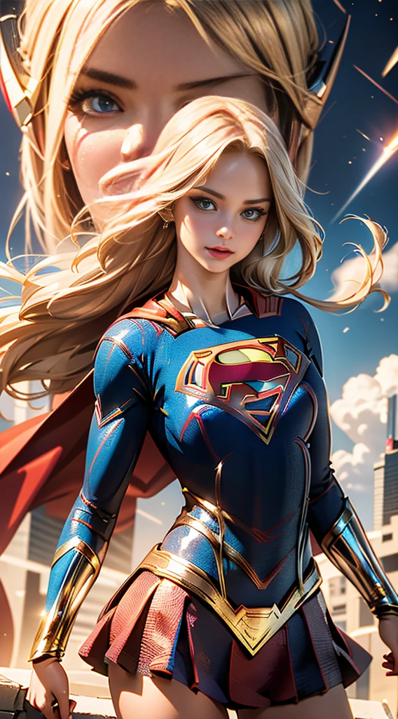 ((Best quality)), ((Supergirl's Masterpiece)), highly detailed: 1.3, 3D,
Stunningly beautiful, exquisitely crafted, a true work of art, Supergirl's masterpiece comes to life in this captivating image. Every detail, from the intricate lines of her 1Female Mecha to the curve of her sexy body, is rendered in 1.3D with breathtaking precision.
Her blonde hair cascades down her back, long and flowing, while her bright blue eyes gaze intensely forward, full of determination. The mecha, adorned with the iconic S symbol on her chest, towers above the