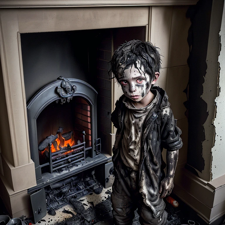 Boy Covered in Soot After Falling Down a Chimney